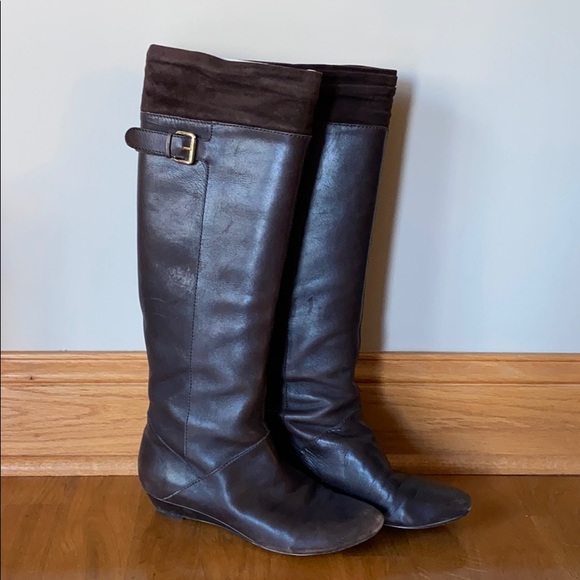 Via Spiga Brown Leather Knee High Boots - 7 - Picture 1 of 9